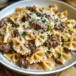Farfalle à la Crème d'Ail et au Bœuf