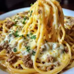 Linguine aux Quatre Fromages et Boeuf Haché en Sauce Crémeuse à l'Ail
