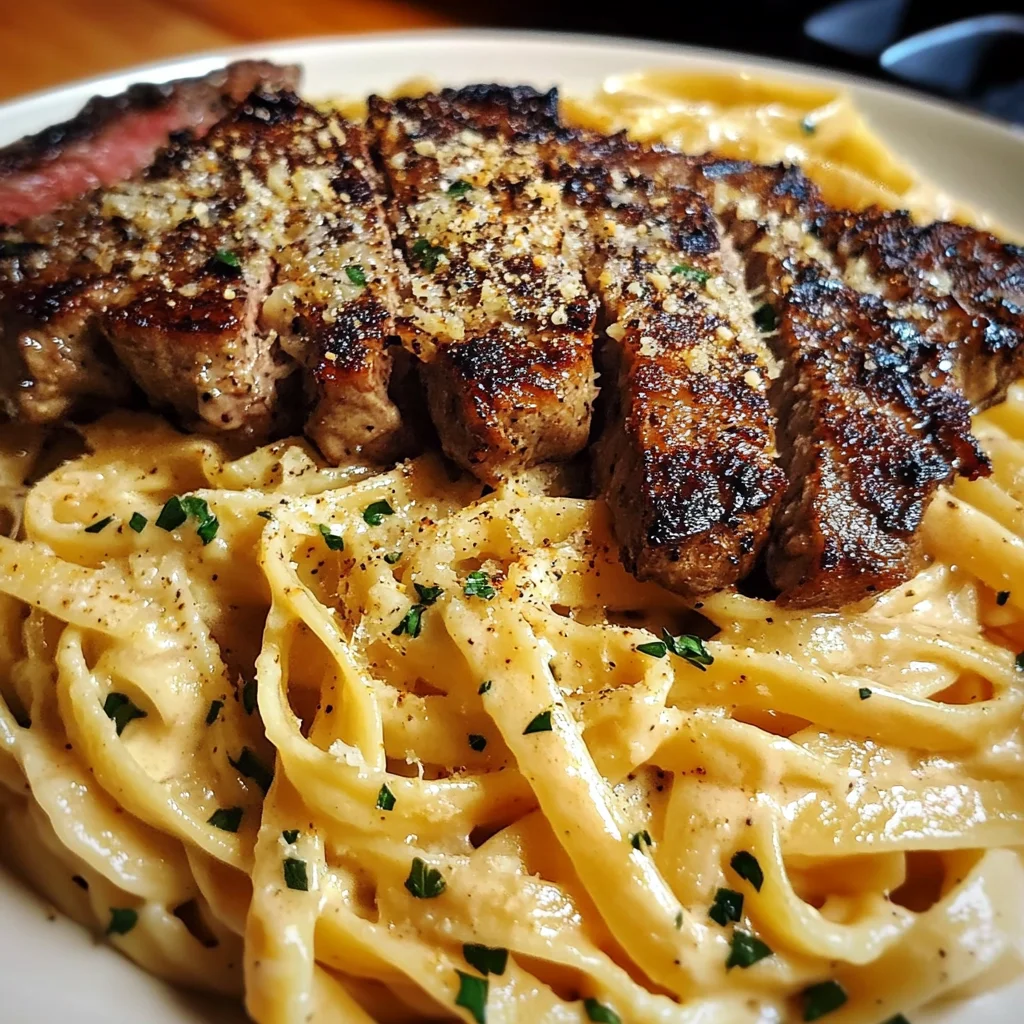 Linguine crémeuse au steak et sauce Alfredo