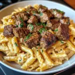 Penne Parmesan Crémeuses avec Steak Cajun