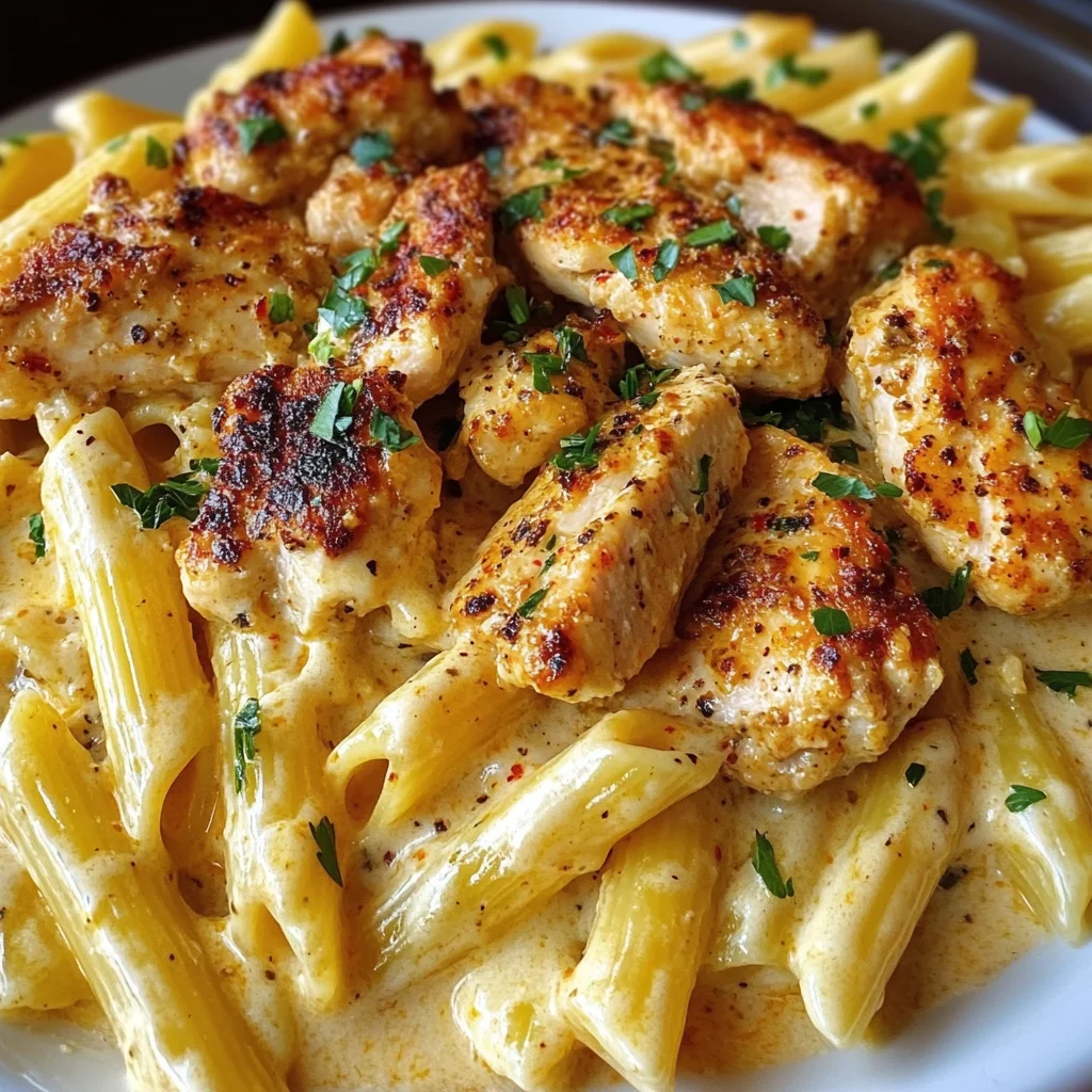 Penne au Poulet Cajun dans une Crème Veloutée aux Trois Fromages