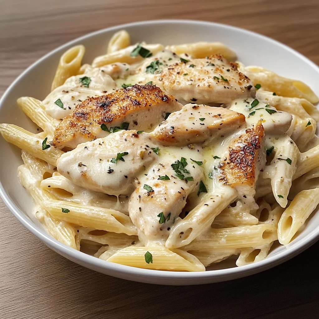 Penne au Poulet Crémeux à l'Ail et au Parmesan