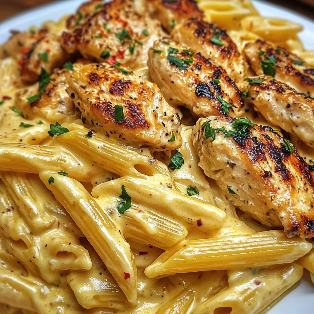 Penne au Poulet Crémeux au Cheddar et Parmesan