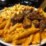 Penne crémeux au steak cajun dans une sauce au fromage