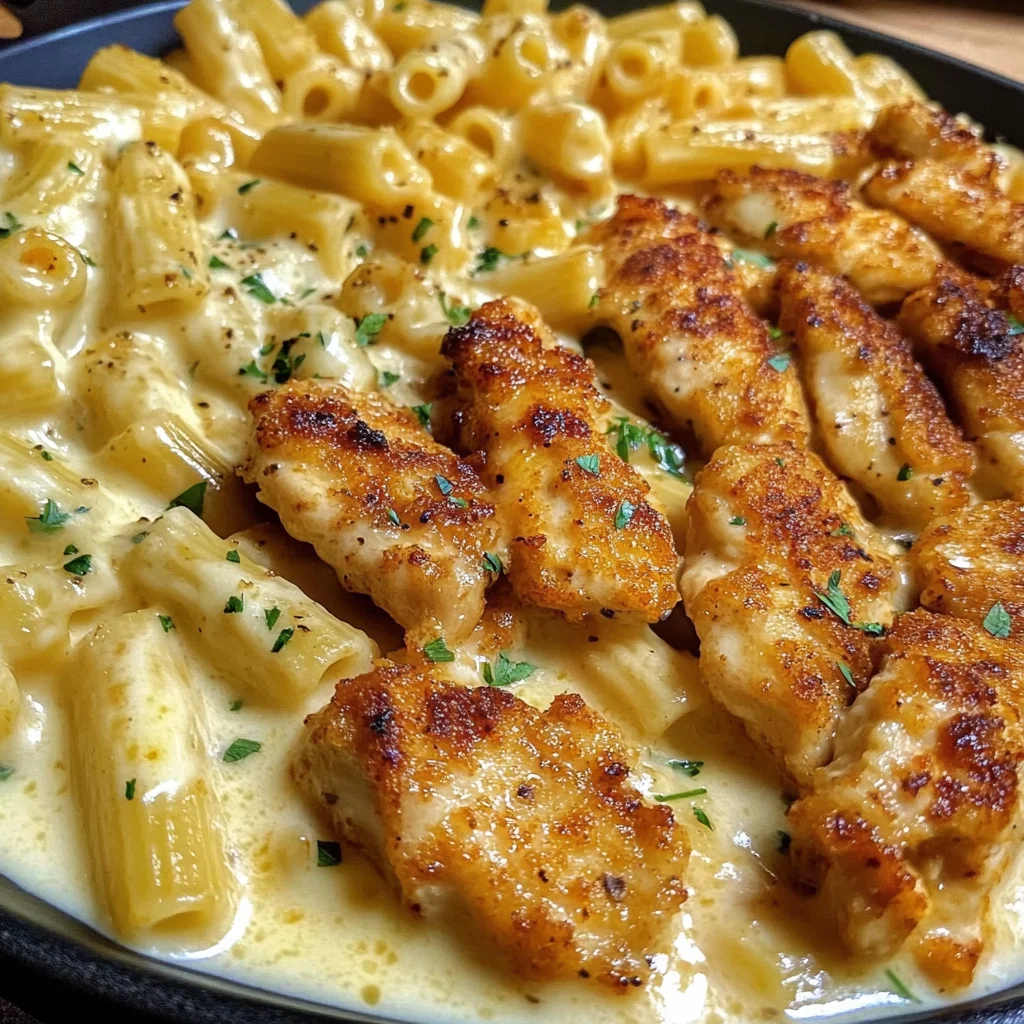 Poulet Crémeux Cajun avec Rigatoni Alfredo au Fromage