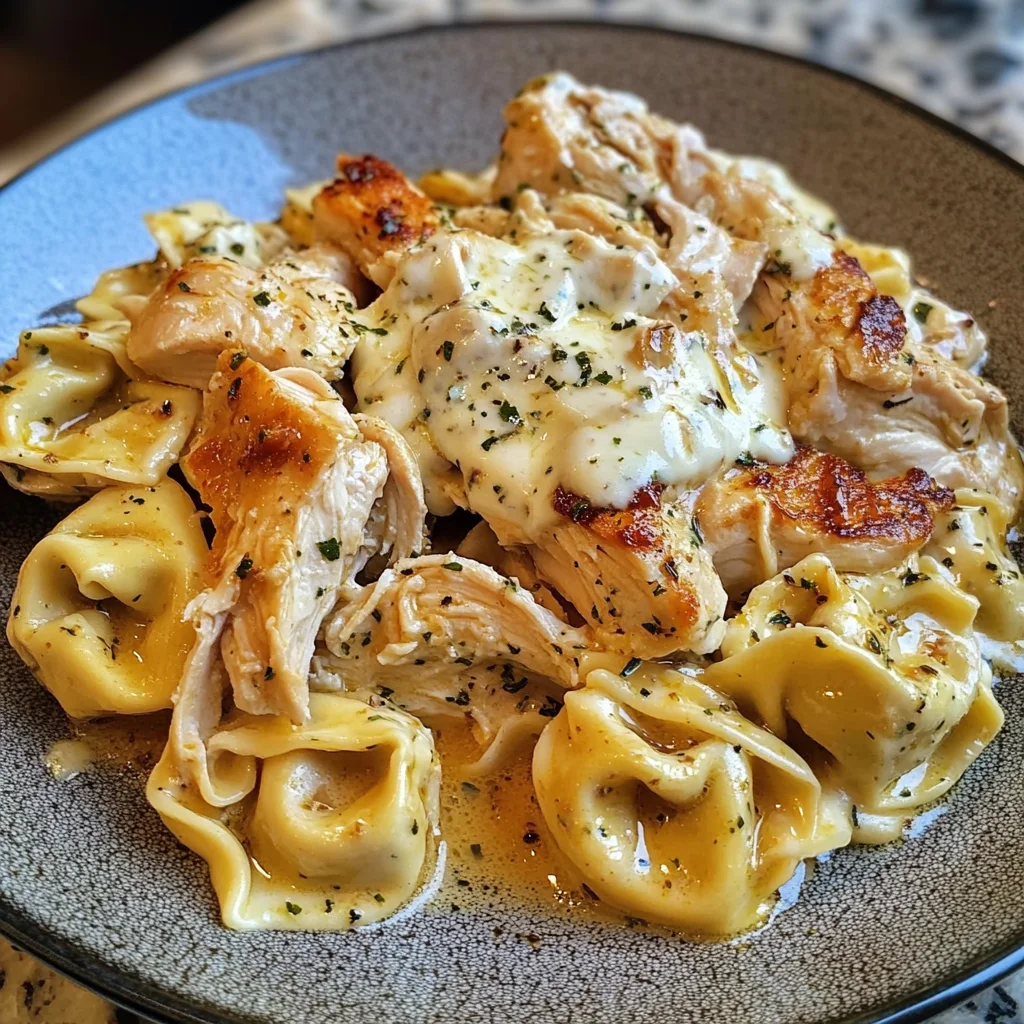 Poulet Rôti à l'Ail Beurré avec Tortellini Crémeux au Provolone
