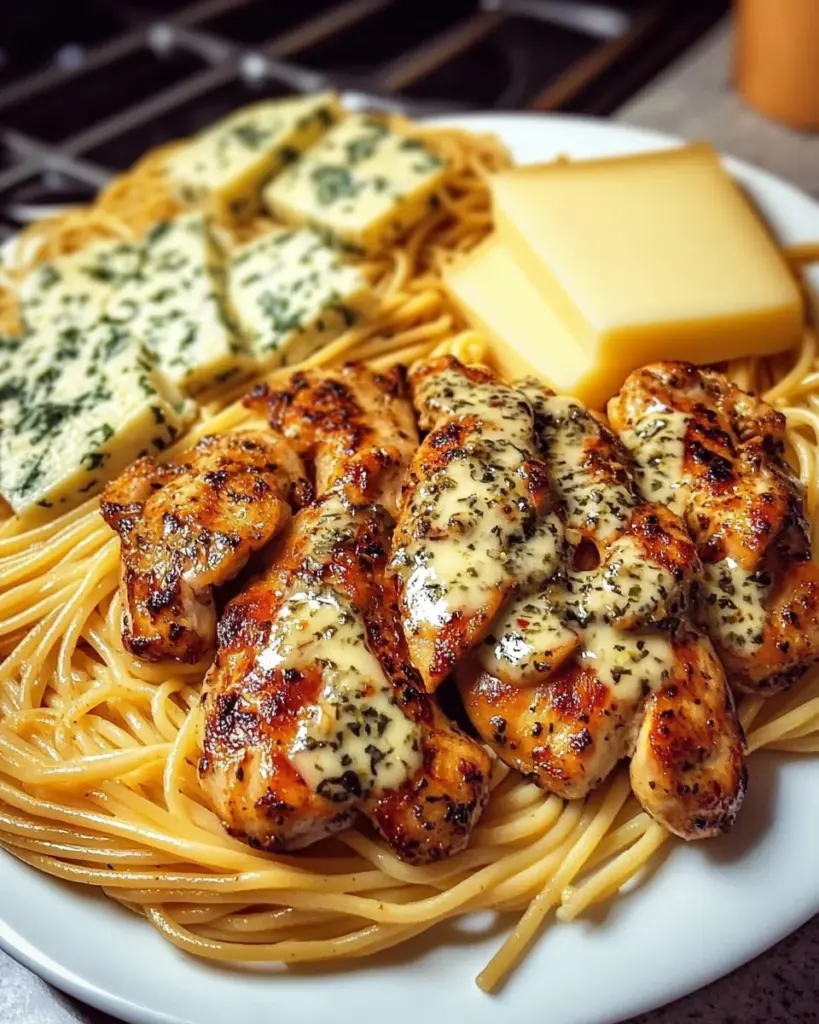 Poulet au Beurre à l'Ail Spaghetti Trois Fromages