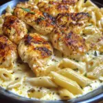 Poulet au Beurre à l'Ail avec Penne Alfredo au Fromage