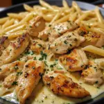 Poulet au Beurre à l'Ail avec Penne Crémeux à l'Ail et Parmesan
