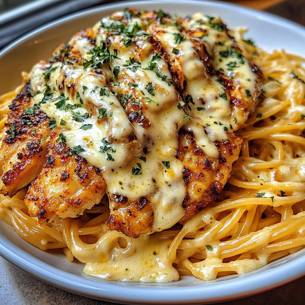 Poulet au Beurre à l'Ail avec Spaghetti et Sauce au Fromage