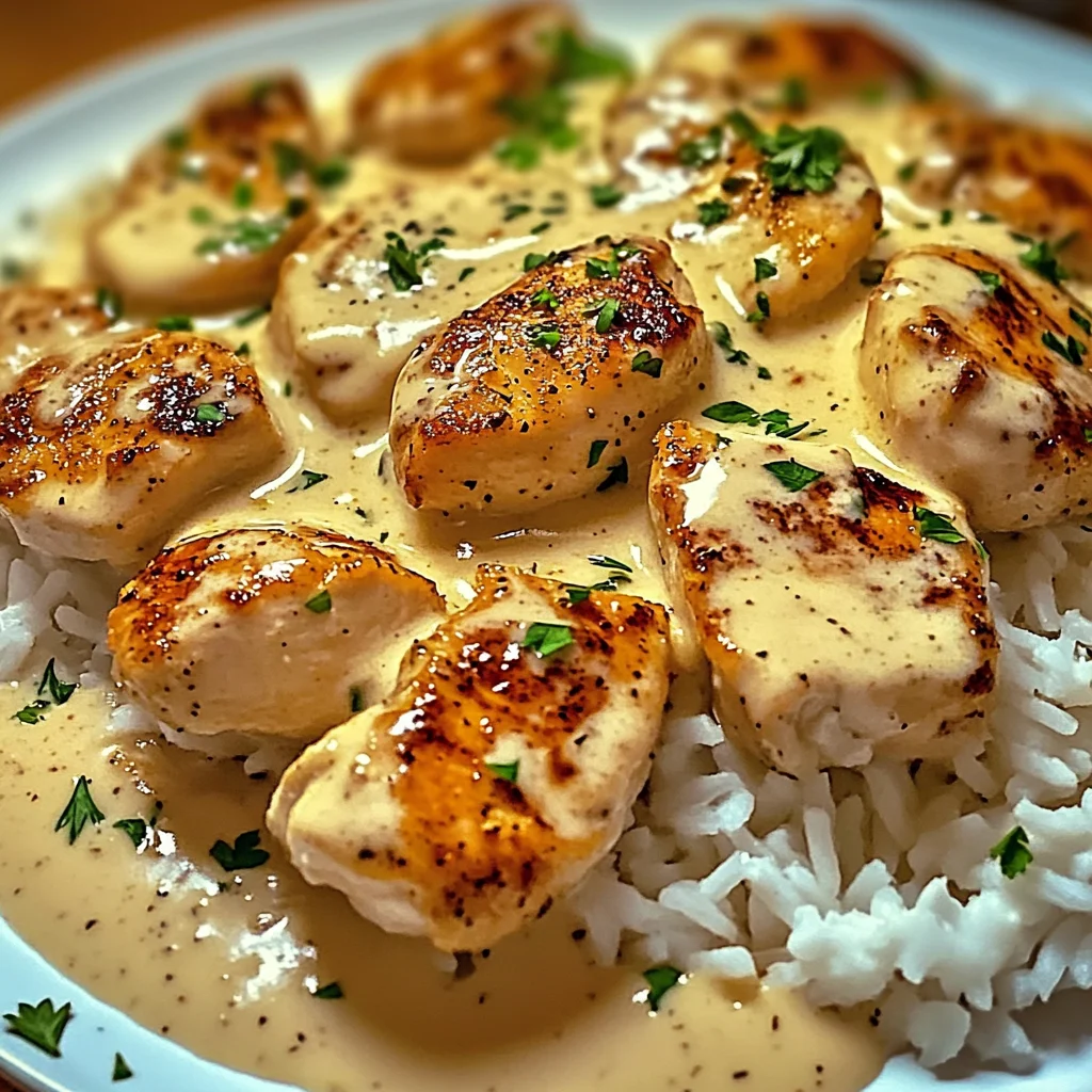 Poulet crémeux et riz en sauce