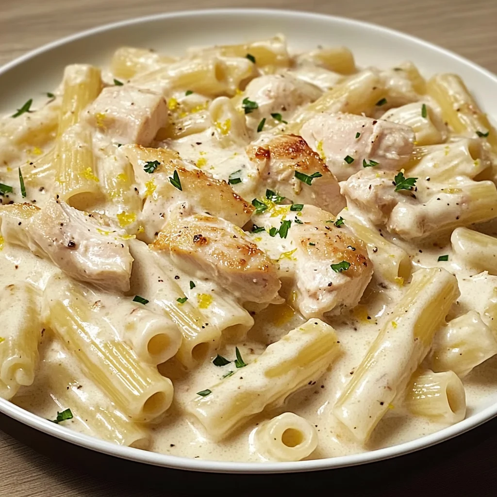 Rigatoni Crémeux au Poulet, Citron et Ail