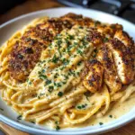 Spaghetti au Poulet à l'Ail et au Beurre avec Sauce aux Trois Fromages
