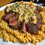 Steak au Beurre à l'Ail Cajun avec Pâtes Crémeuses aux Quatre Fromages