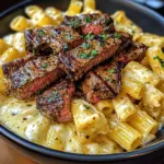 Steak au Beurre à l'Ail Cajun avec Rigatoni Crémeux au Provolone