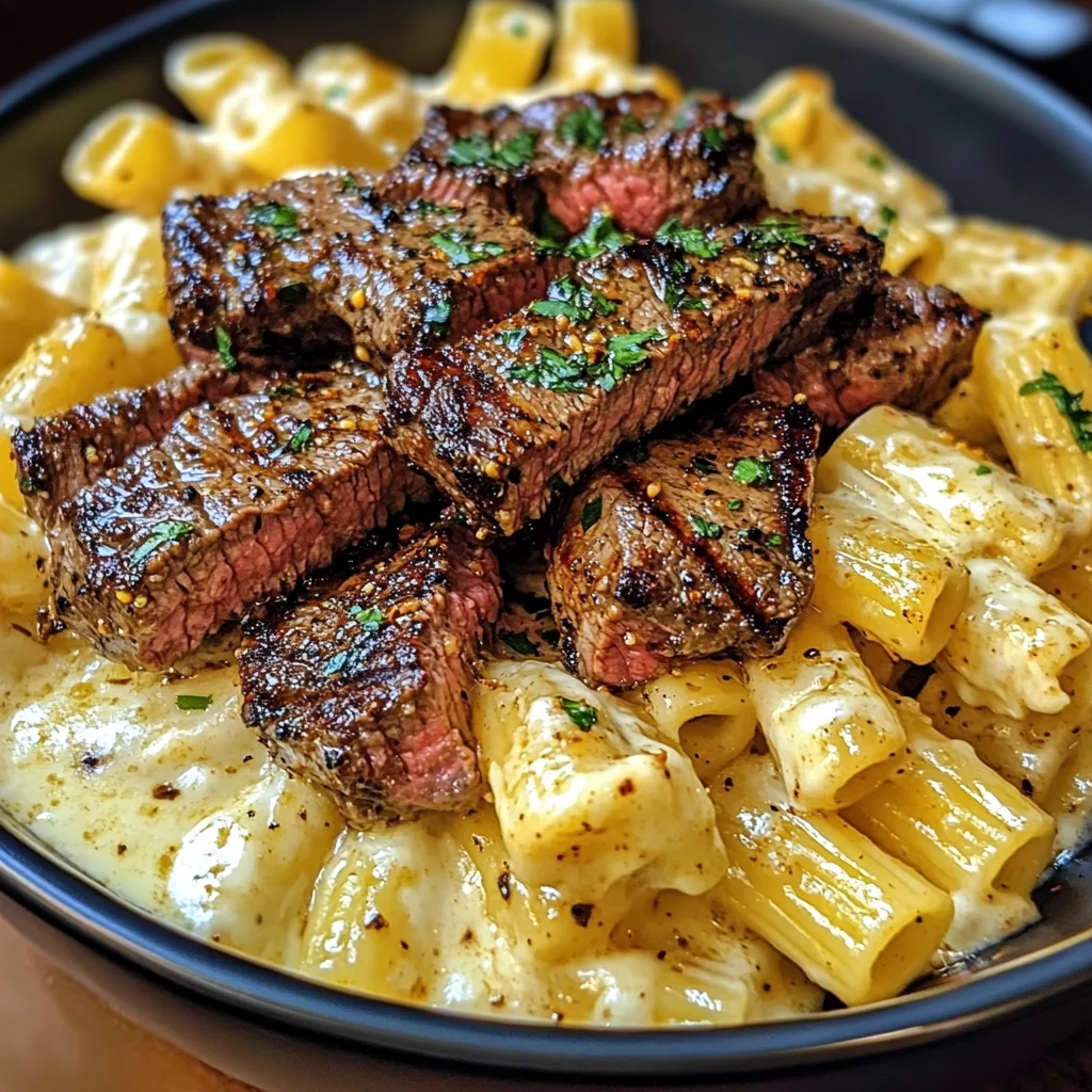 Steak au Beurre à l'Ail Cajun avec Rigatoni Crémeux au Provolone