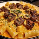 Steak au Beurre à l'Ail Cajun avec Rigatoni au Cheddar Épicé