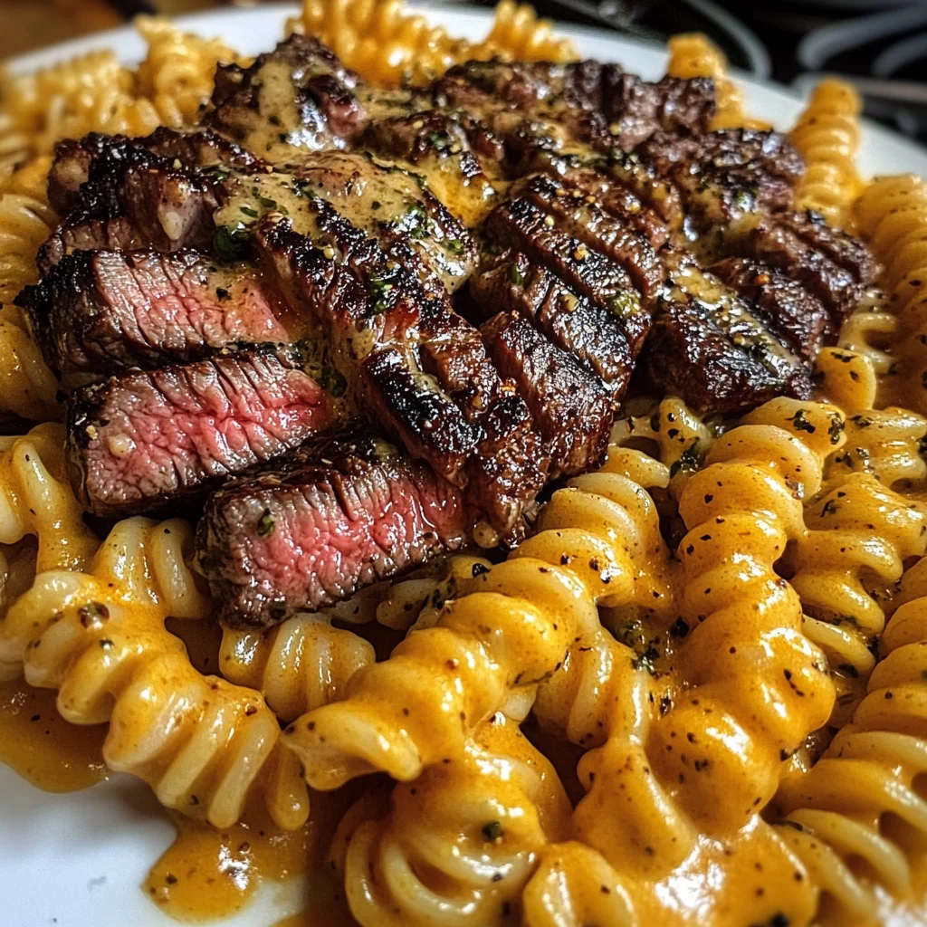 Steak au Beurre à l'Ail avec Rotini au Parmesan