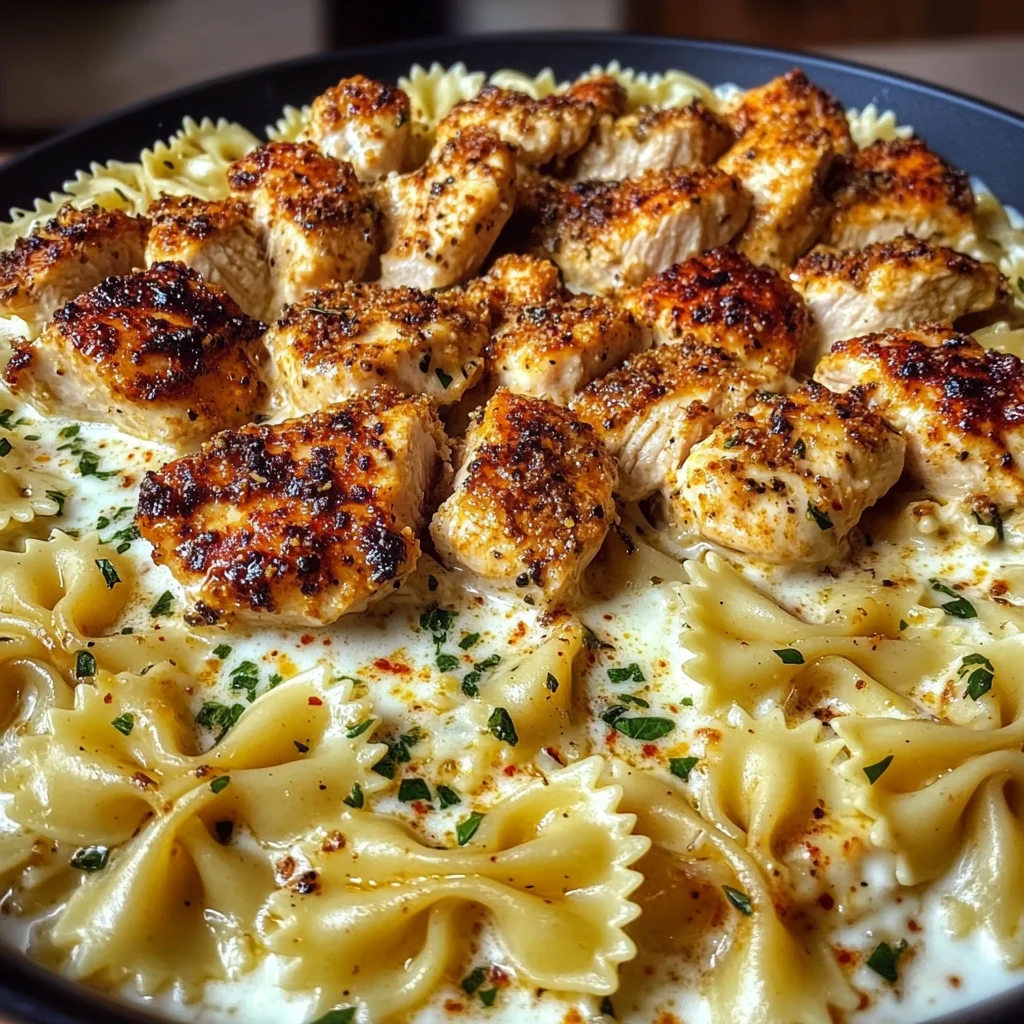Farfalle au Poulet à l'Ail Cajun dans une Sauce Alfredo Crémeuse