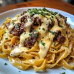 Fettuccine de Boeuf à l'Ail Épicé dans une Sauce Crémeuse au Provolone