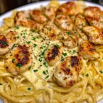 Linguine Crémeux au Poulet avec Sauce au Cheddar, Parmesan et Ail