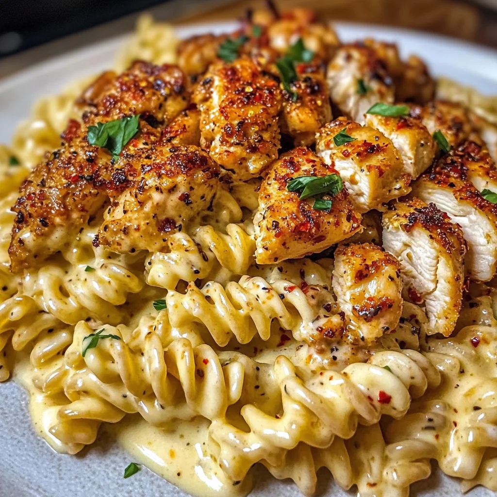Pâtes Rotini au Poulet Cajun et Sauce Alfredo Crémeuse