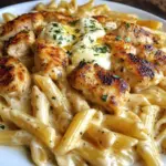 Penne Crémeux au Poulet dans une Sauce Alfredo à l'Ail, Beurre et Mozzarella