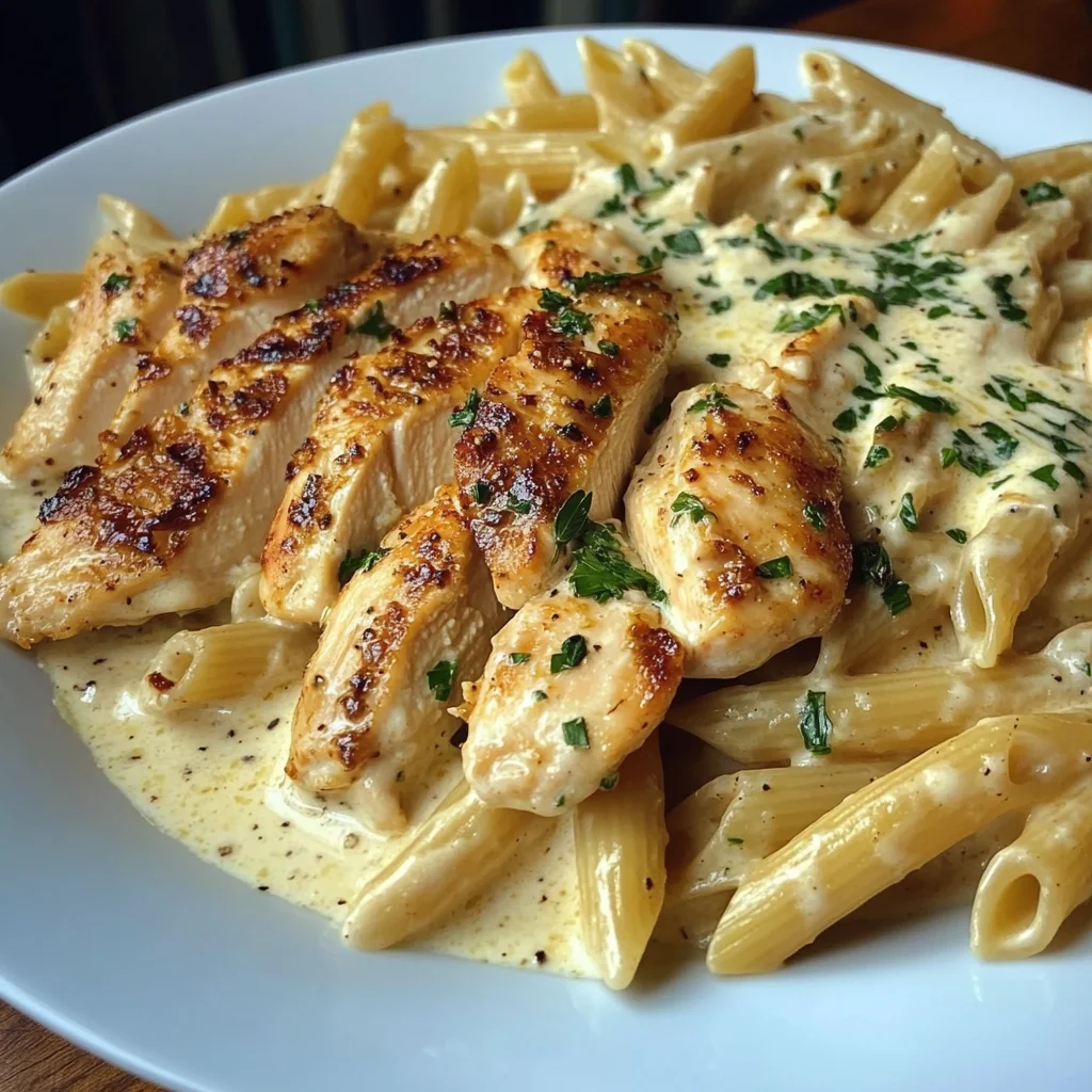 Penne au Poulet Crémeux à l'Ail et au Parmesan