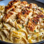 Poulet Rôti à l'Ail Beurré avec Fettuccine Crémeuse au Parmesan