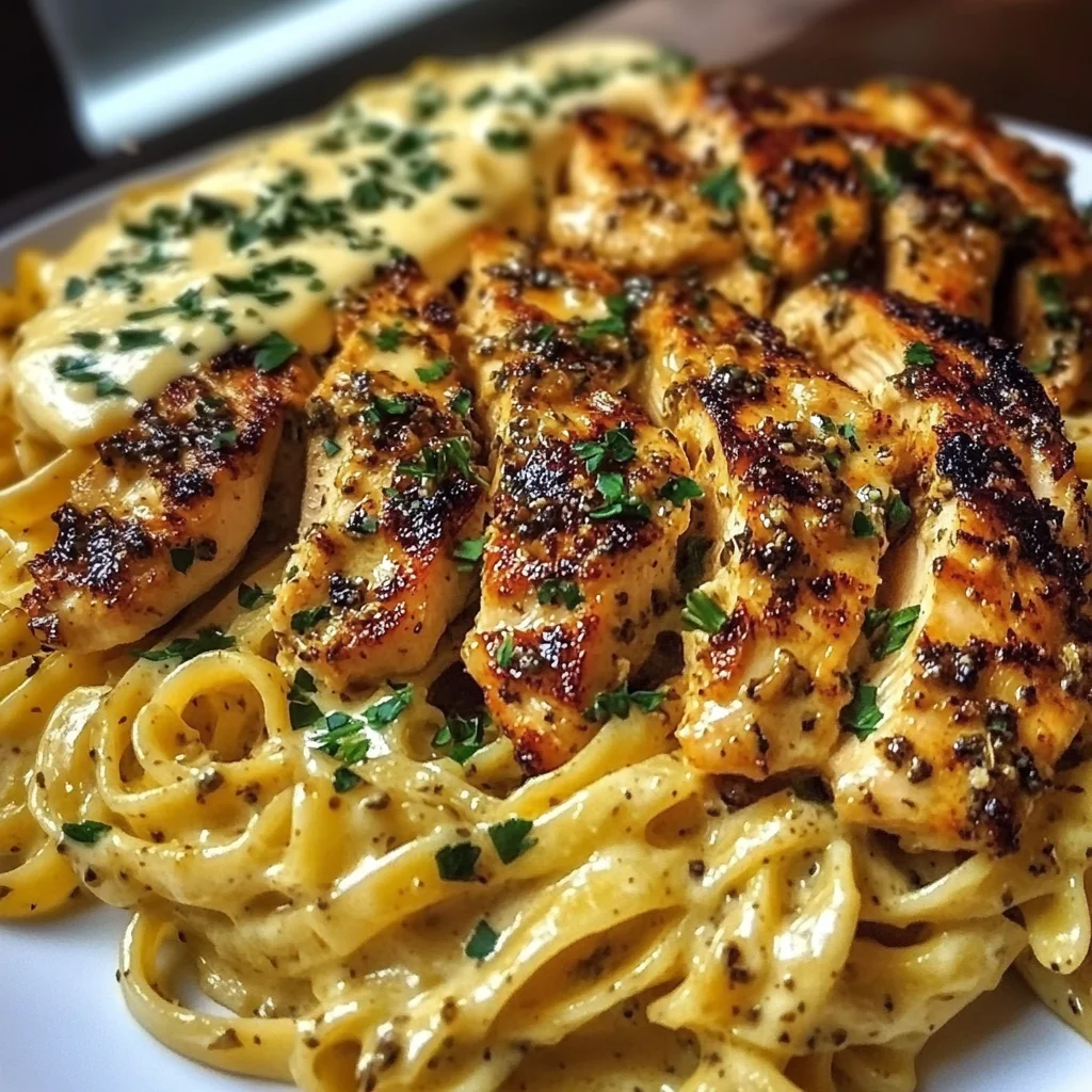 Poulet au Beurre à l'Ail Cajun Linguine dans une Sauce Alfredo Crémeuse