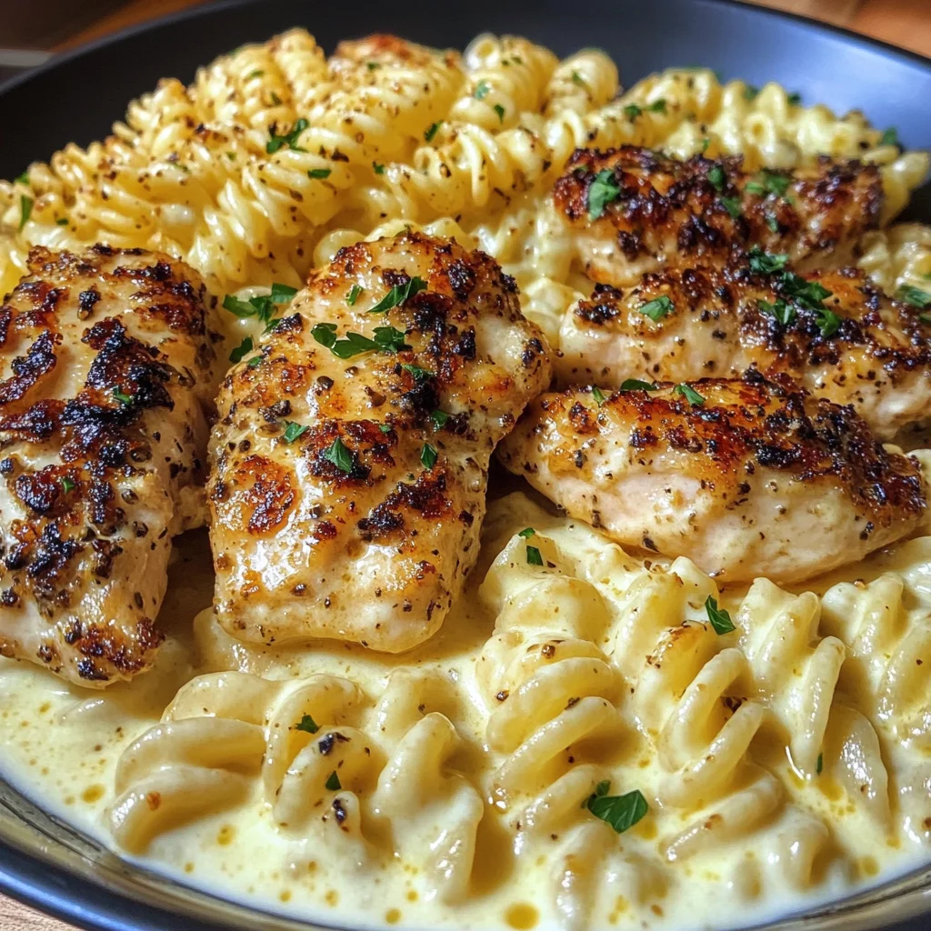 Poulet au Beurre à l'Ail Rotini dans une Sauce Alfredo au Velveeta