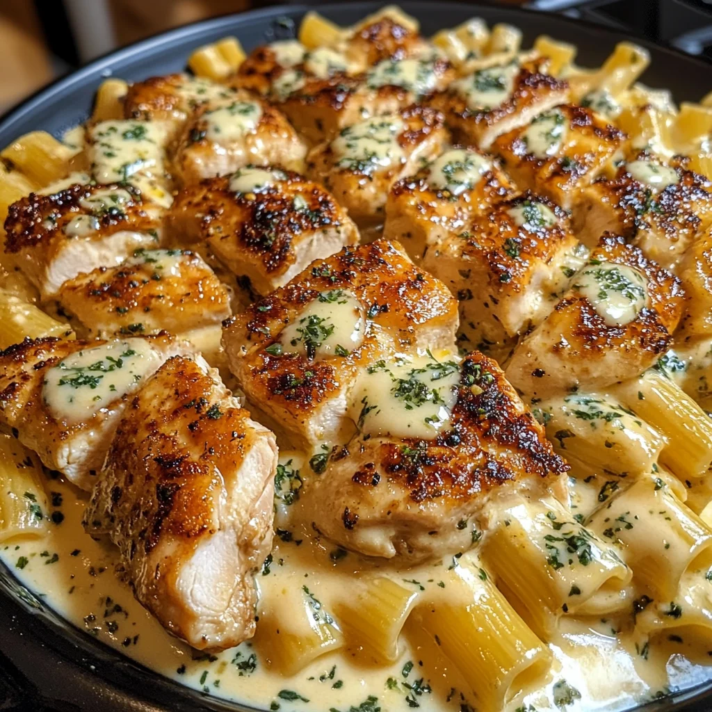Poulet au Beurre à l'Ail avec Rigatoni à la Crème de Velveeta