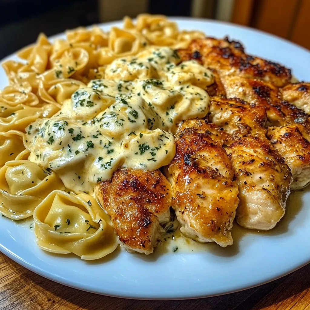 Poulet au Beurre à l'Ail avec Sauce Crémeuse aux Tortellini Mozzarella