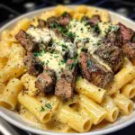 Rigatoni au Steak à l'Ail et Beurre dans une Sauce Crémeuse au Parmesan