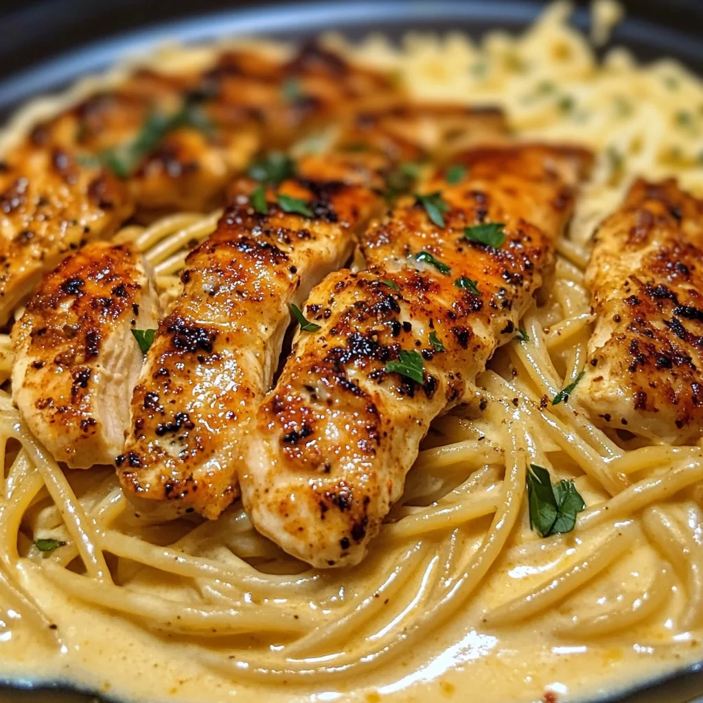 Spaghetti Cajun au Poulet dans une Sauce Alfredo aux Trois Fromages
