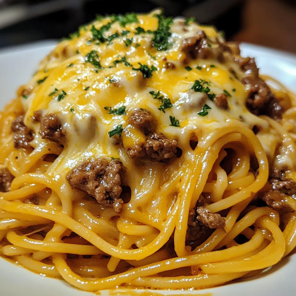 Spaghetti au Boeuf Fromagé dans une Crème au Beurre à l'Ail et au Cheddar Savoureux