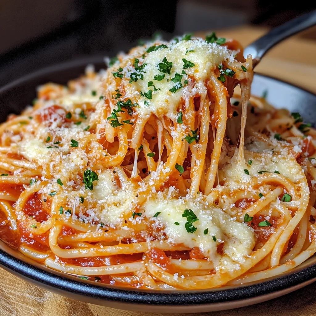 Spaghetti au Fromage dans une Sauce Tomate Crémeuse